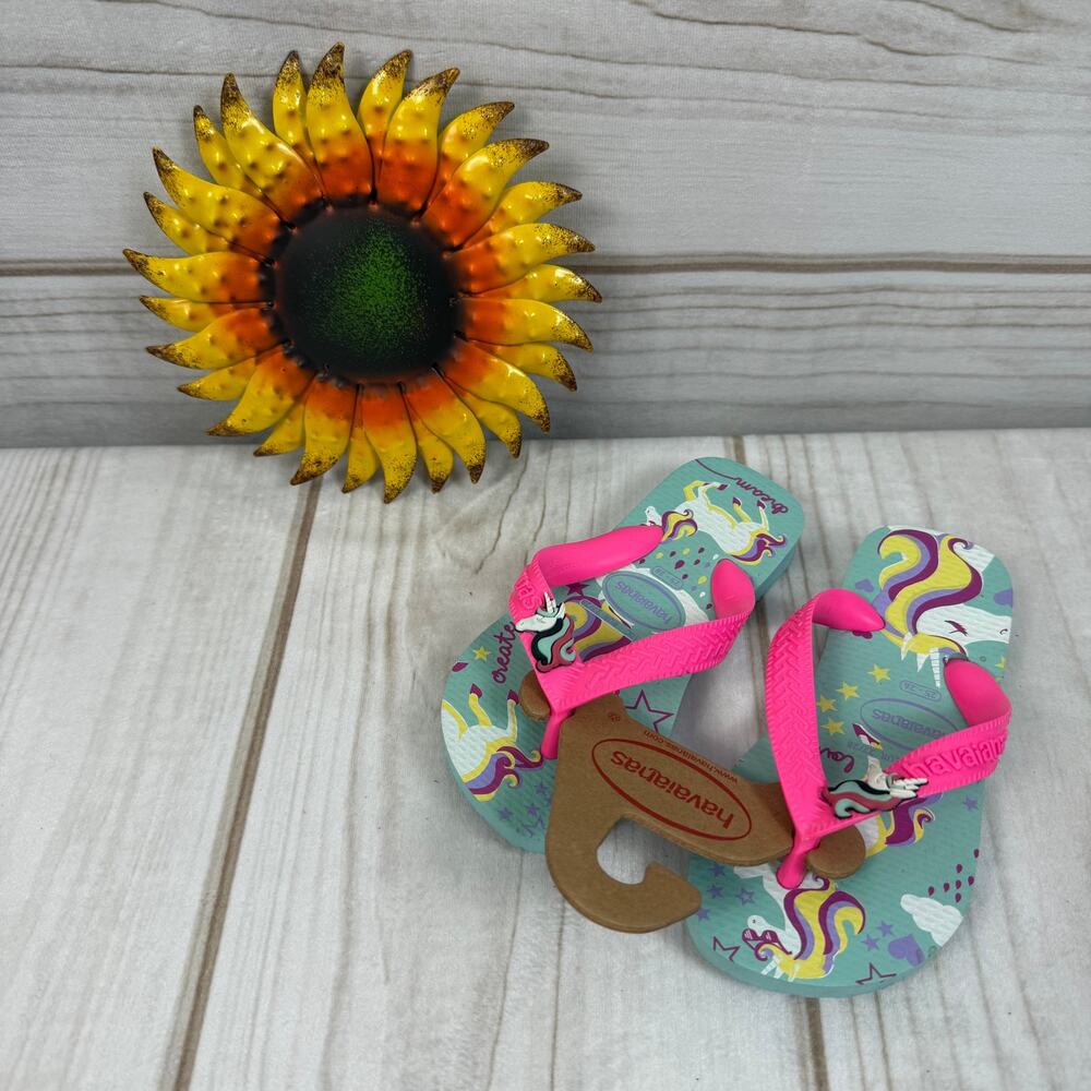 Havaianas Kids Unicorn Print Pink Straps Flip Flops Sandals USA 10C EUR 27/28